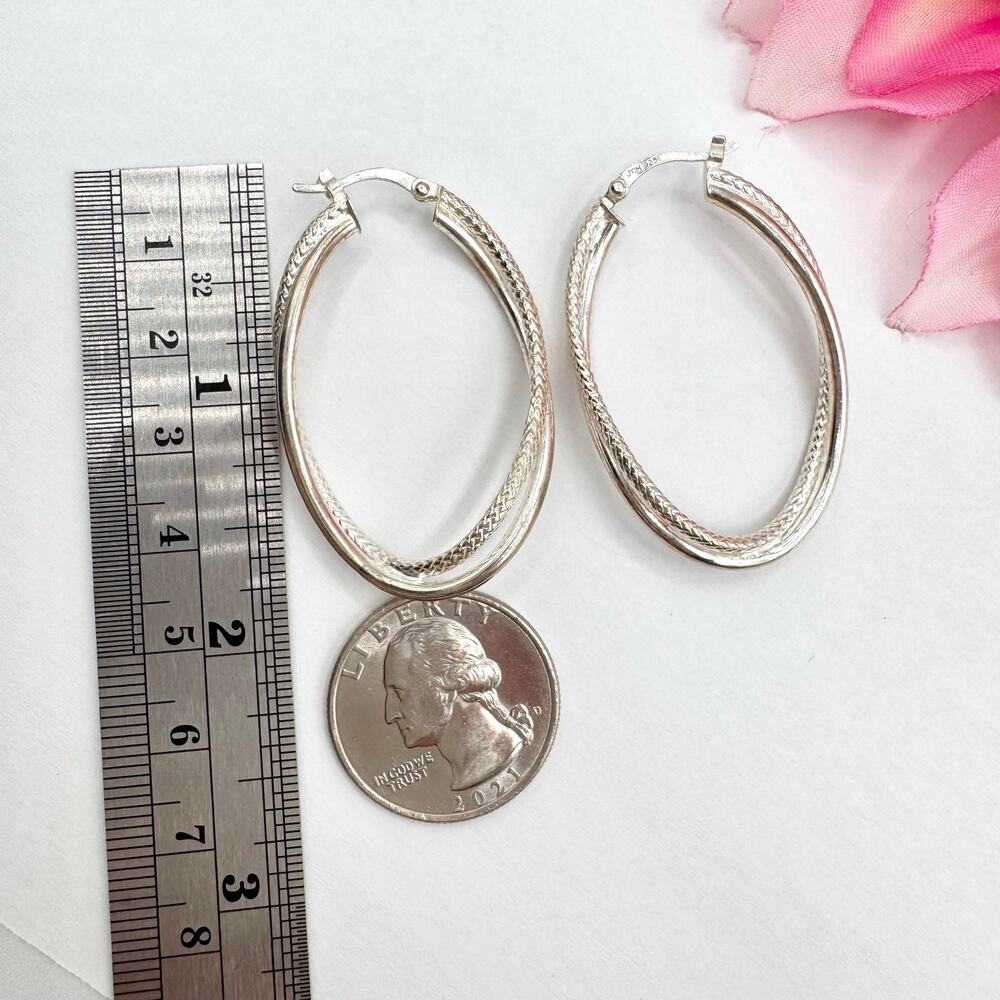 JCM 925 Sterling Silver Double Hoop Earrings Signed Acid Tested 6.00 Grams - Picture 9 of 12